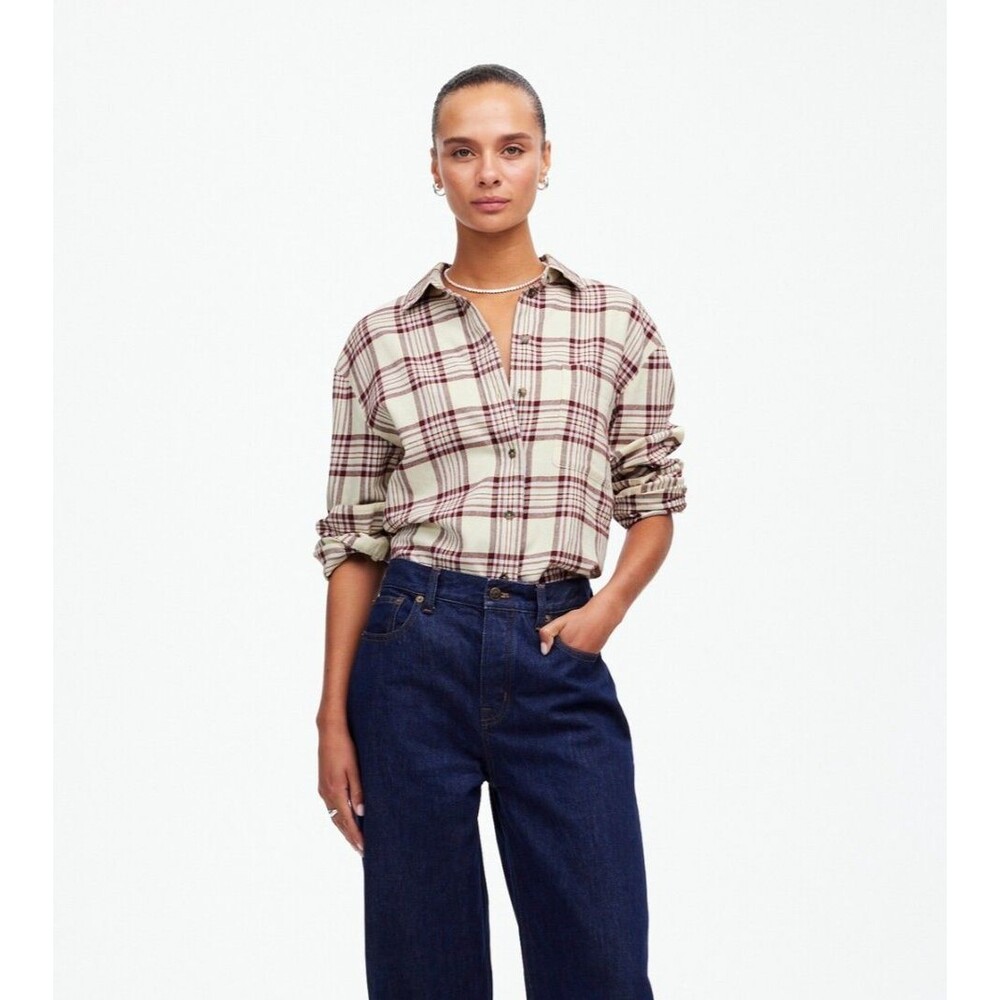 NWT Madewell Women's Relaxed Straight-Hem Button-Up Shirt in Plaid Sz S $98